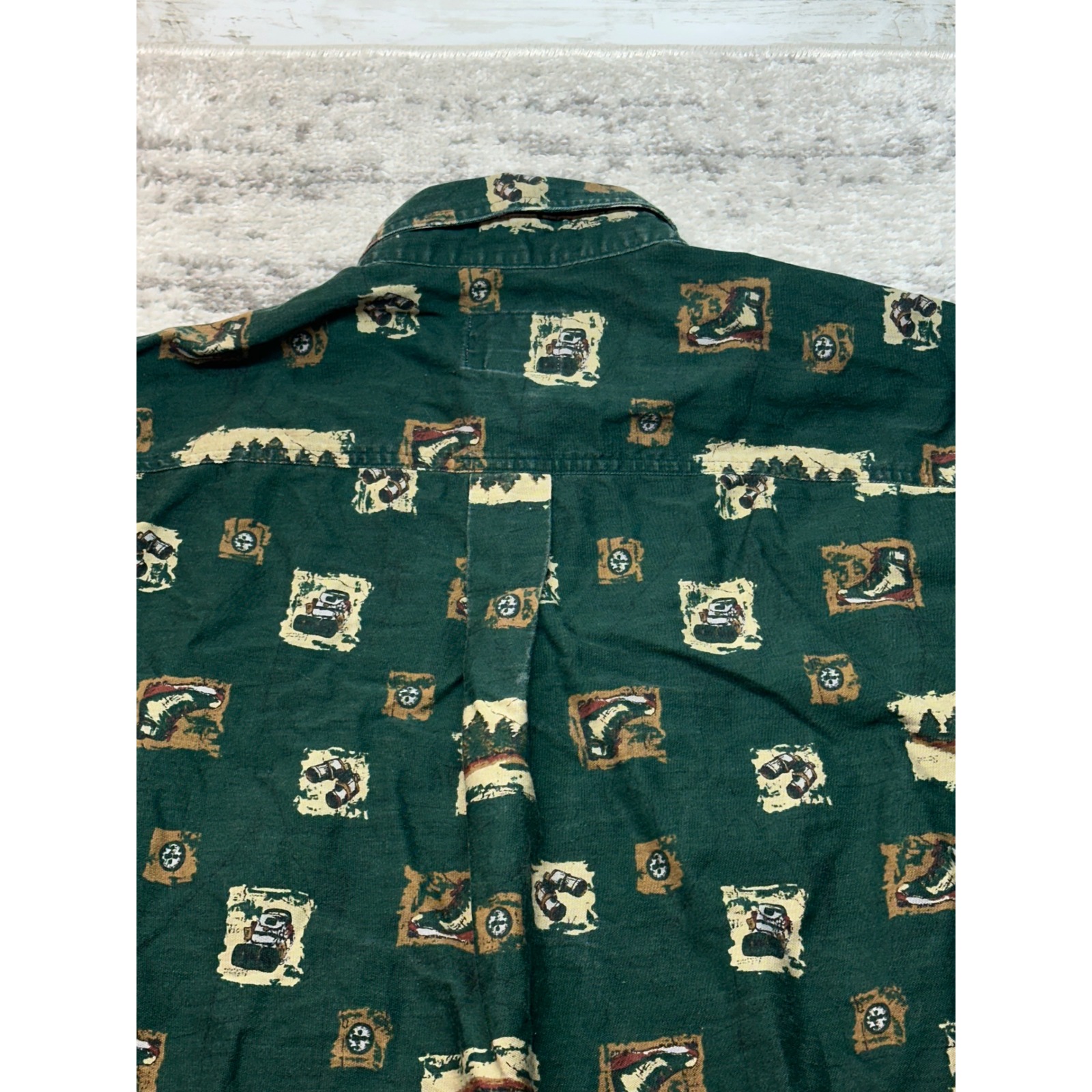 Woolrich Button Down Shirt Mens 2xl Green Vintage Nature Print Short Sleeve Hike — image 7 of 7